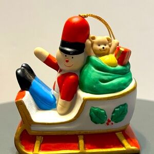 Vintage Festive Toy Soldier And Bear Ornament